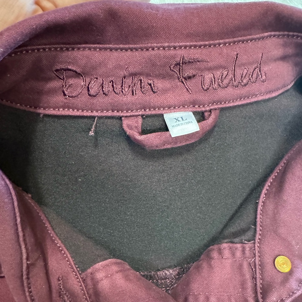 Denim Fueled Berry Plum Button-Front Jean Jacket - Picture 5 of 7